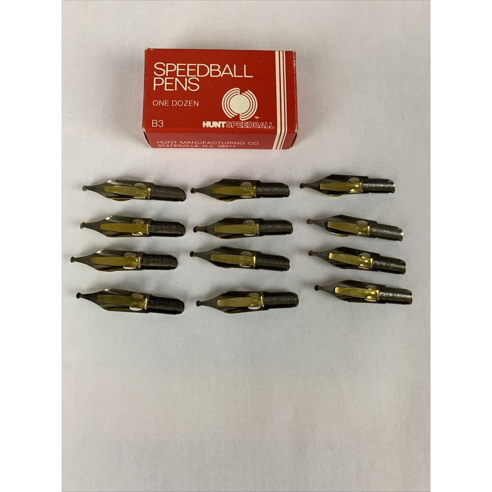 Vintage HUNT SPEEDBALL PENS B-3 Round Calligraphy Pen Ink Nibs Box of 12